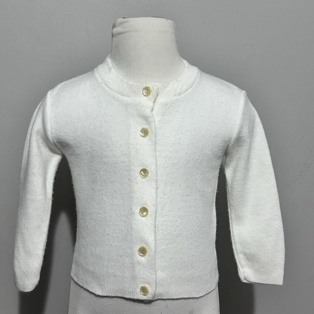 Vintage Julius Berger White Acrylic Baby Cardigan Sweater Button Closure‎ 24m 2